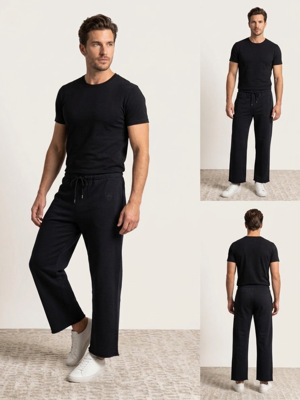 Yeezy Men's Black Wide-Leg Drawstring Sweatpants